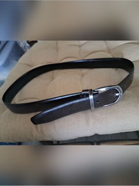 PERRY ELLIS reversible dress belt black brown leather bonded silver buckle KIDS